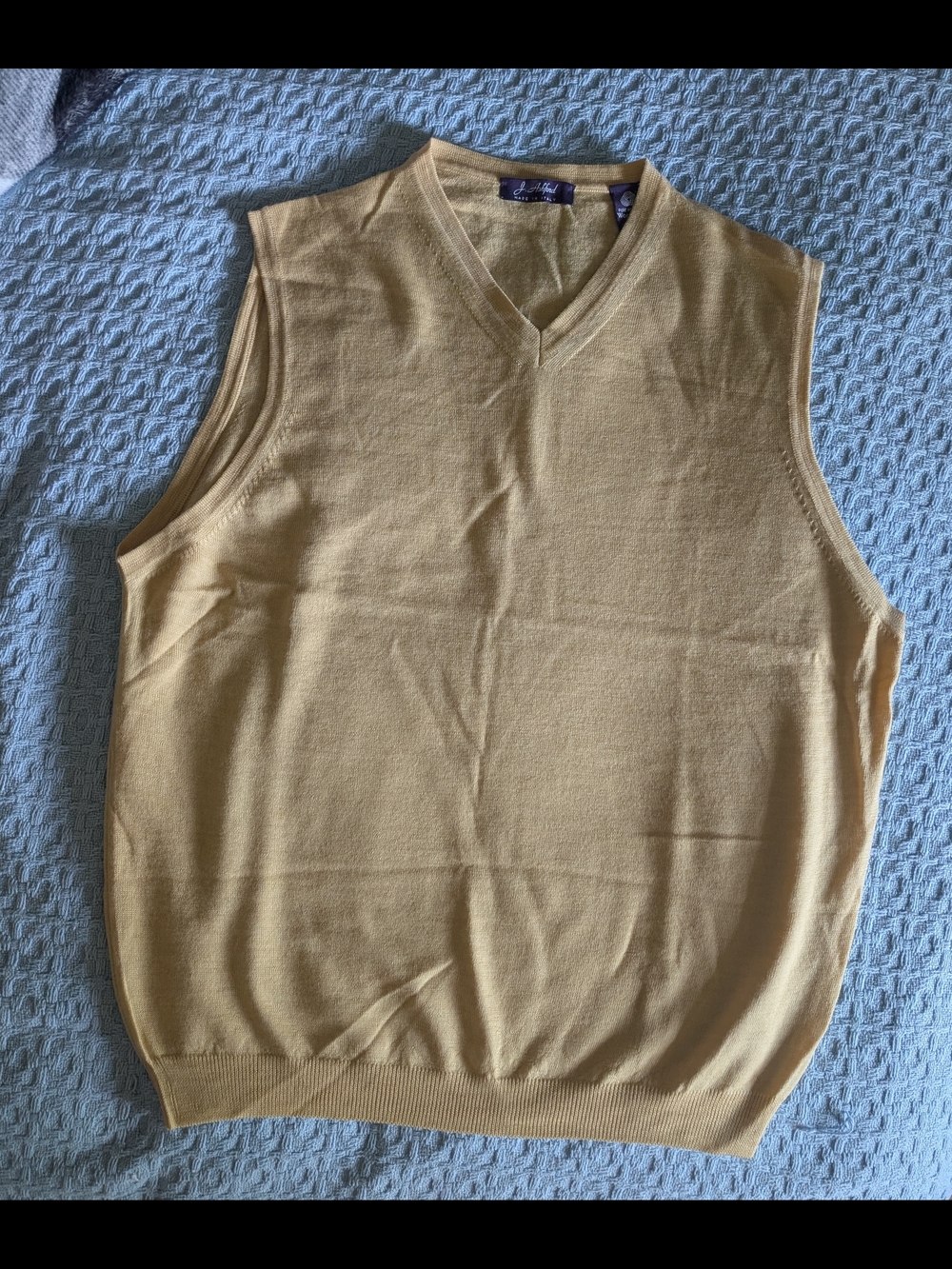 Vintage J Ashford Yellow V-Neck Sweater Vest Extra Fine Merino Wool Medium